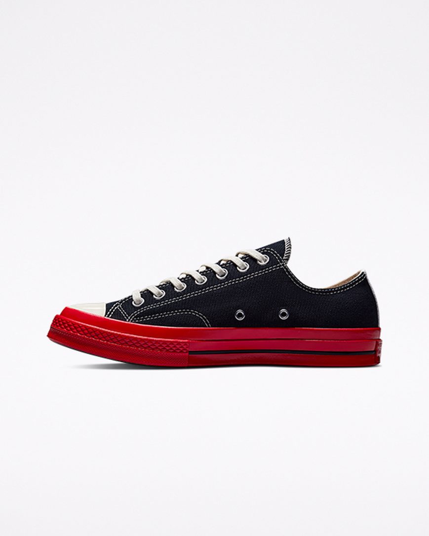 Men's Converse x Comme des Garçons PLAY Chuck 70 Low Top Shoes Black / Red | AU 09C83L